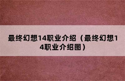 最终幻想14职业介绍（最终幻想14职业介绍图）