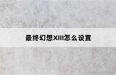 最终幻想XIII怎么设置