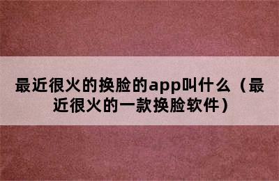 最近很火的换脸的app叫什么（最近很火的一款换脸软件）