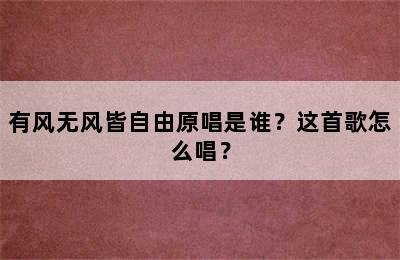 有风无风皆自由原唱是谁？这首歌怎么唱？