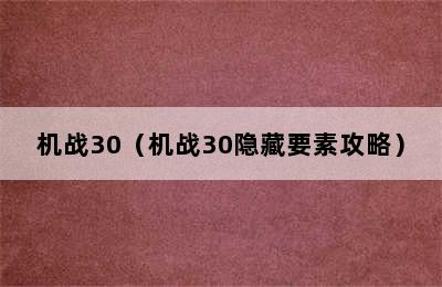 机战30（机战30隐藏要素攻略）