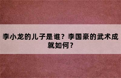 李小龙的儿子是谁？李国豪的武术成就如何？