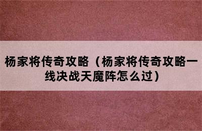 杨家将传奇攻略（杨家将传奇攻略一线决战天魔阵怎么过）