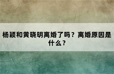 杨颖和黄晓明离婚了吗？离婚原因是什么？