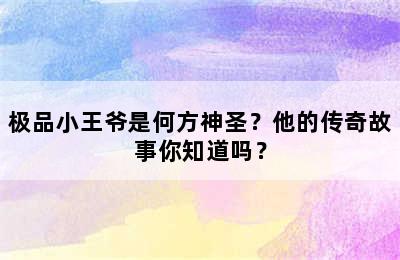 极品小王爷是何方神圣？他的传奇故事你知道吗？