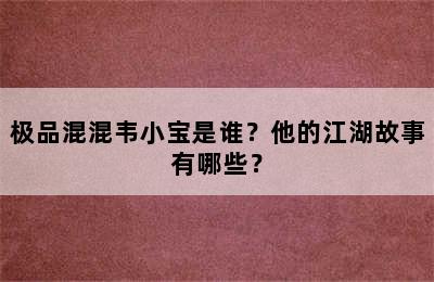 极品混混韦小宝是谁？他的江湖故事有哪些？