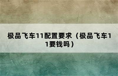 极品飞车11配置要求（极品飞车11要钱吗）