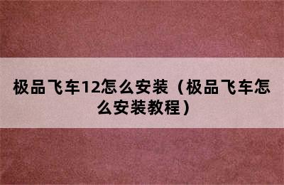 极品飞车12怎么安装（极品飞车怎么安装教程）