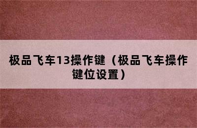 极品飞车13操作键（极品飞车操作键位设置）