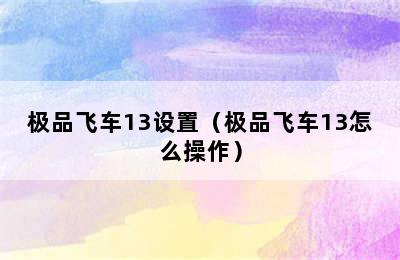 极品飞车13设置（极品飞车13怎么操作）