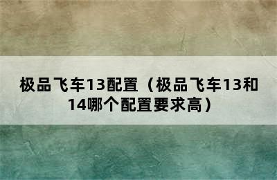 极品飞车13配置（极品飞车13和14哪个配置要求高）