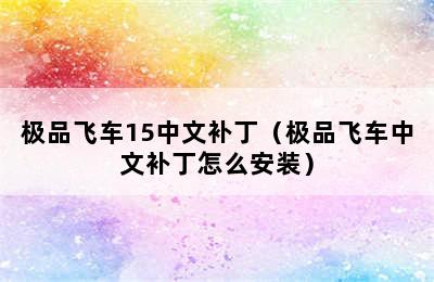 极品飞车15中文补丁（极品飞车中文补丁怎么安装）