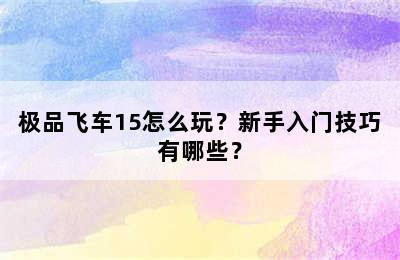 极品飞车15怎么玩？新手入门技巧有哪些？