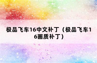 极品飞车16中文补丁（极品飞车16画质补丁）