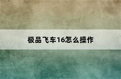 极品飞车16怎么操作