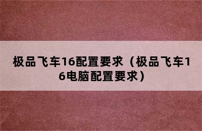 极品飞车16配置要求（极品飞车16电脑配置要求）