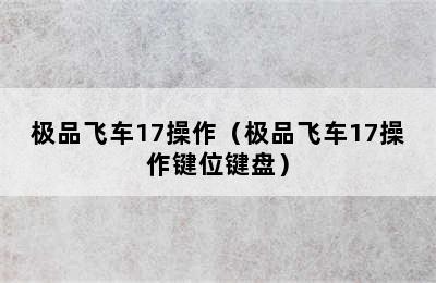 极品飞车17操作（极品飞车17操作键位键盘）