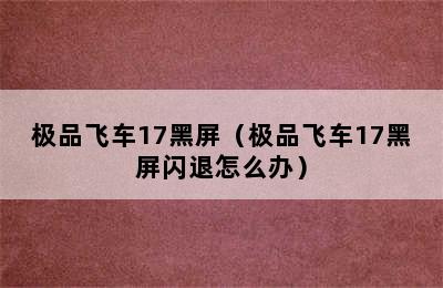 极品飞车17黑屏（极品飞车17黑屏闪退怎么办）