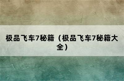 极品飞车7秘籍（极品飞车7秘籍大全）