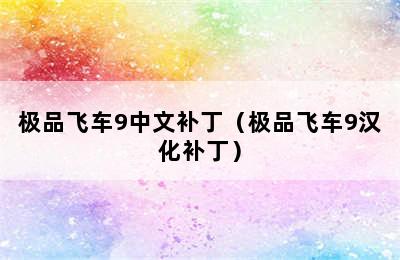 极品飞车9中文补丁（极品飞车9汉化补丁）