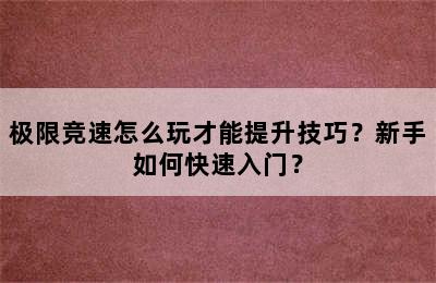 极限竞速怎么玩才能提升技巧？新手如何快速入门？