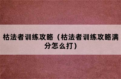 枯法者训练攻略（枯法者训练攻略满分怎么打）