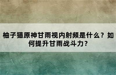 柚子猫原神甘雨视内射频是什么？如何提升甘雨战斗力？