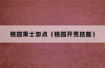 桃园策士加点（桃园开荒技能）