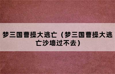 梦三国曹操大逃亡（梦三国曹操大逃亡沙墙过不去）