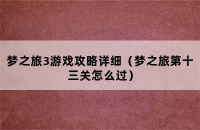 梦之旅3游戏攻略详细（梦之旅第十三关怎么过）