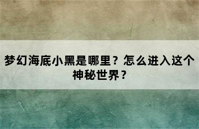 梦幻海底小黑是哪里？怎么进入这个神秘世界？