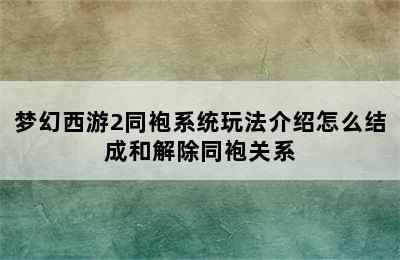 梦幻西游2同袍系统玩法介绍怎么结成和解除同袍关系