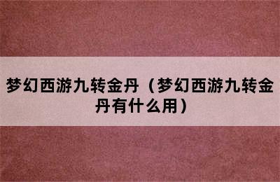 梦幻西游九转金丹（梦幻西游九转金丹有什么用）