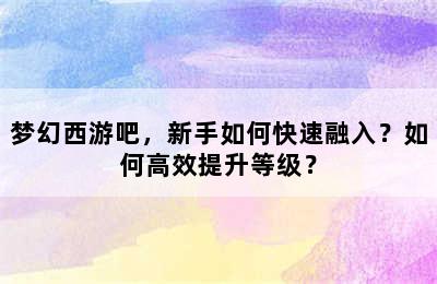梦幻西游吧，新手如何快速融入？如何高效提升等级？
