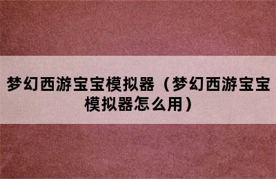 梦幻西游宝宝模拟器（梦幻西游宝宝模拟器怎么用）