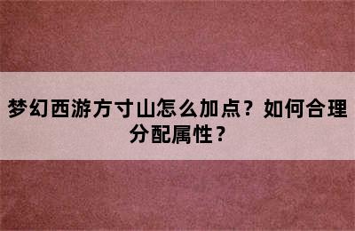 梦幻西游方寸山怎么加点？如何合理分配属性？