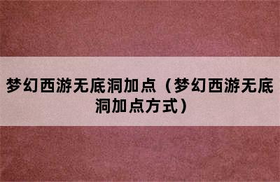 梦幻西游无底洞加点（梦幻西游无底洞加点方式）