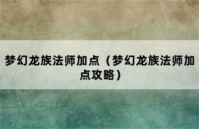 梦幻龙族法师加点（梦幻龙族法师加点攻略）