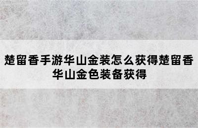 楚留香手游华山金装怎么获得楚留香华山金色装备获得