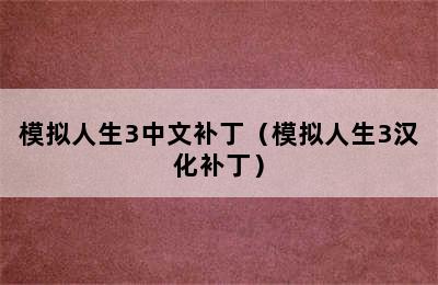 模拟人生3中文补丁（模拟人生3汉化补丁）