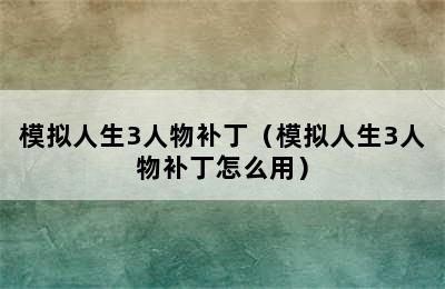 模拟人生3人物补丁（模拟人生3人物补丁怎么用）