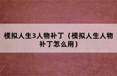 模拟人生3人物补丁（模拟人生人物补丁怎么用）