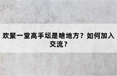 欢聚一堂高手坛是啥地方？如何加入交流？