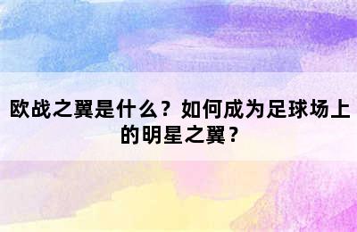 欧战之翼是什么？如何成为足球场上的明星之翼？