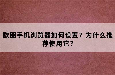 欧朋手机浏览器如何设置？为什么推荐使用它？