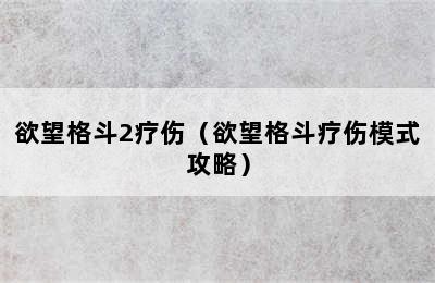 欲望格斗2疗伤（欲望格斗疗伤模式攻略）