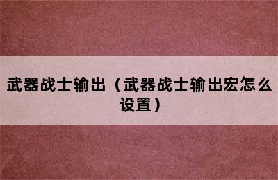 武器战士输出（武器战士输出宏怎么设置）