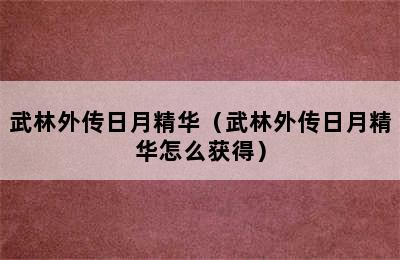 武林外传日月精华（武林外传日月精华怎么获得）