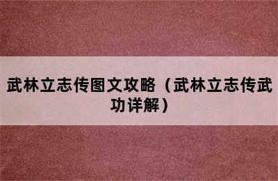 武林立志传图文攻略（武林立志传武功详解）