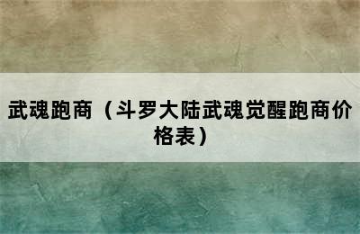 武魂跑商（斗罗大陆武魂觉醒跑商价格表）